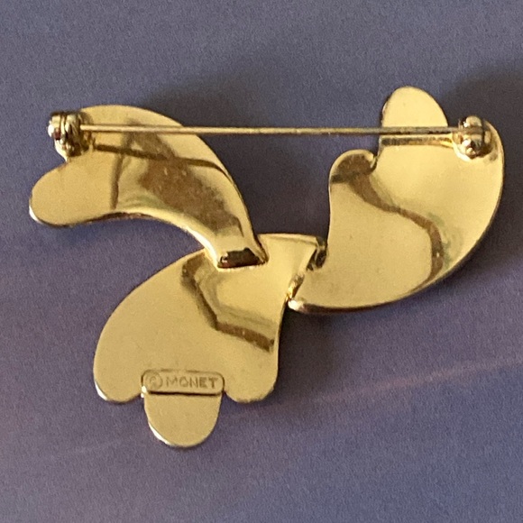 Vintage 80s Gold Toned Wavey Signed MONET Broach - Picture 3 of 6